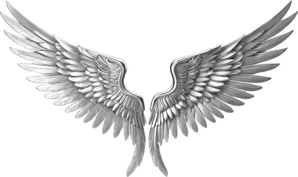 Metalic Silver Wing isolated on transparent background. Generative AI.