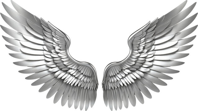 Metalic Silver Wing isolated on transparent background. Generative AI.