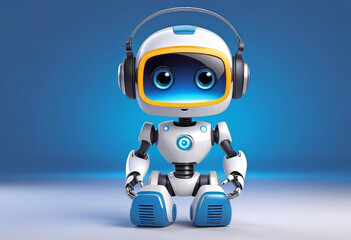 vector illustration, cute customer service robot poster with copy space, 3D rendering,
