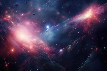 Fantasy Cosmos: Generative AI Space Artwork with Nebula, Planets, and Futuristic Galaxy Skyline