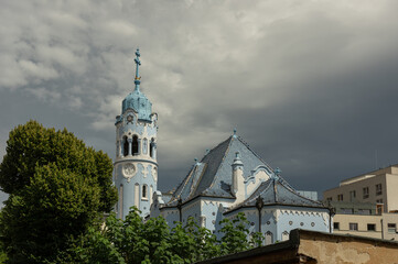Fototapeta na wymiar The Church of St. Elizabeth, commonly known as Blue Church (Modrý kostolík, Kék templom), is an Art Nouveau style Catholic church located in the Old Town in Bratislava, Slovakia