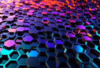 Fototapeta premium abstract background made of transparent glass and metal liquid hexagons, Materials science, man-made honeycombs,