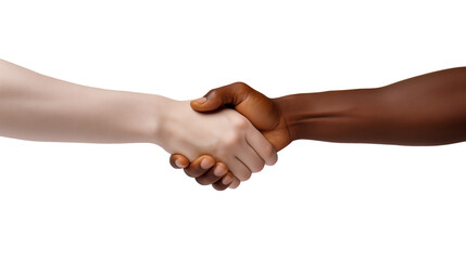 Black and White hand handshake isolated on a transparent background.