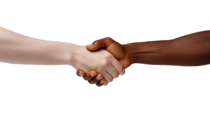 Black and White hand handshake isolated on a transparent background.