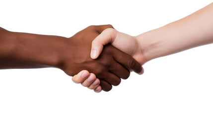 Black and White hand handshake isolated on a transparent background.