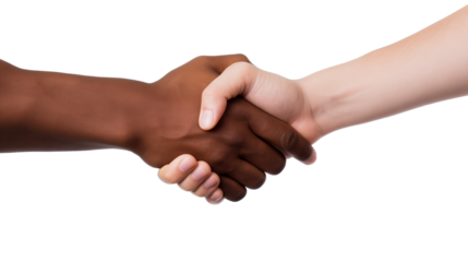 Black and White hand handshake isolated on a transparent background.