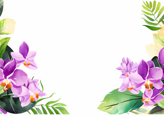 watercolor orchid flower border design
