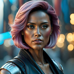 Portrait of a beautiful courageous woman defending parva for freedom, woman in cyberpunk style, - obrazy, fototapety, plakaty
