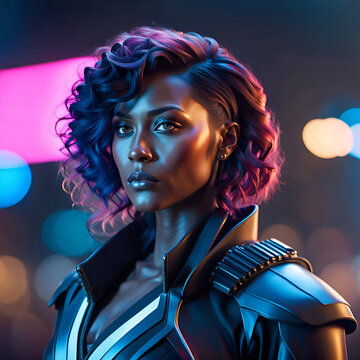 Portrait of a beautiful courageous woman defending parva for freedom, woman in cyberpunk style,