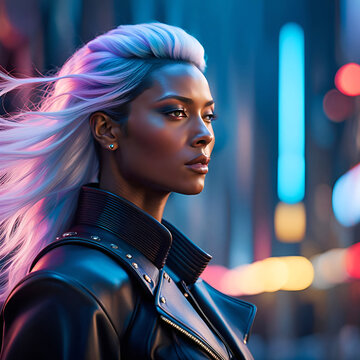 Portrait of a beautiful courageous woman defending parva for freedom, woman in cyberpunk style,