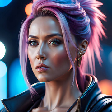 Portrait of a beautiful courageous woman defending parva for freedom, woman in cyberpunk style,