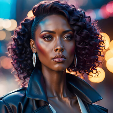 Portrait of a beautiful courageous woman defending parva for freedom, woman in cyberpunk style,