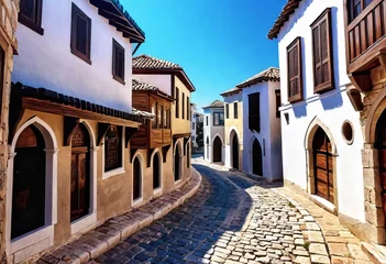 Fototapeten Ancient eastern narrow streets of the beautiful Kukort Muslim city on the shores of the Mediterranean Sea, tourist attractions in Turkey, © Perecciv