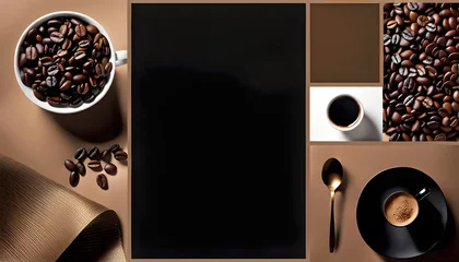  mood board for coffee, typography, coffee beans and coffee accessories, banner for a coffee shop, © Perecciv