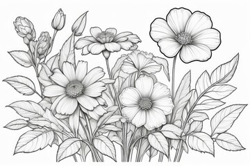 outline drawings of flowers for the coloring page