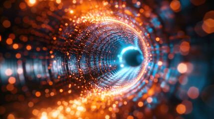 Tunnel of glowing particles - space-time fabric warp, time travelling machine, new physics concept