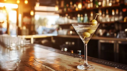 Foto op Canvas Martini cocktail on bar counter, sunset light © Kondor83