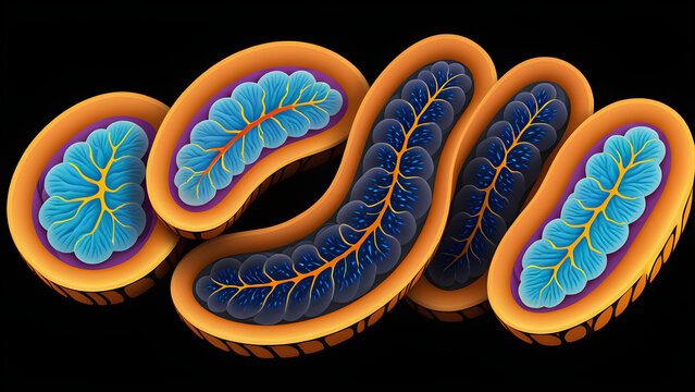 mitochondria isolated on a black background. science education. biology