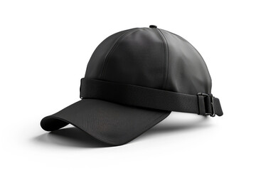 Casual Black Hat with Visor on Neutral Background
 - obrazy, fototapety, plakaty