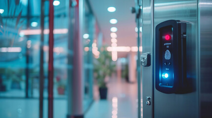 Eye scan access control system machine, entrance door to office or facility.