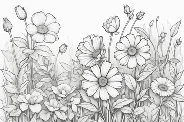 outline drawings of flowers for the coloring page