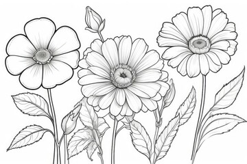 outline drawings of flowers for the coloring page