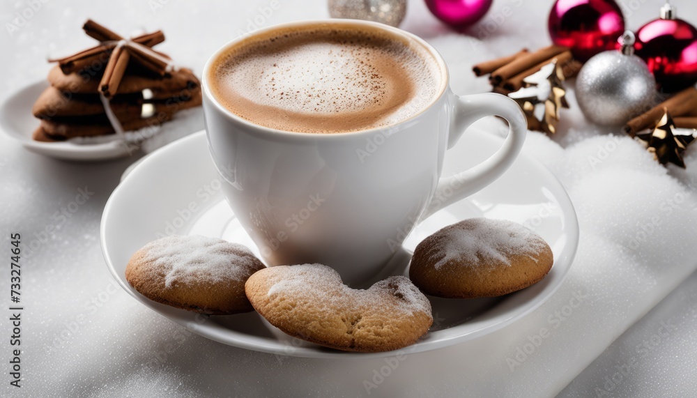 Poster A cup of coffee with a cookie on a plate