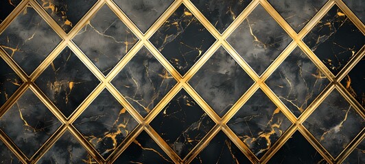 Luxurious golden and black marble texture tiled background. elegant pattern for design projects. modern and classic style. AI
