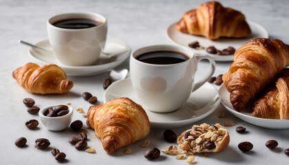 A plate of croissants and coffee