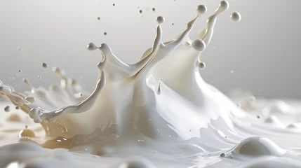 Fototapeten Splash of milk with clipping path. 3D illustration, milk, liquid, drink, splashing, motion, dairy, beverage, cream, white, fresh, food, freshness, drop, Gen AI © pinkrabbit