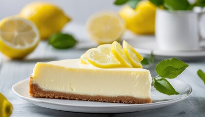 A slice of lemon meringue pie on a white plate