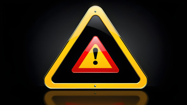 warning sign icon clipart isolated on a black background. Danger icon. alert triangle warns sign in black, yellow, and red color. exclamation sign. warning safety and caution signs. Information.