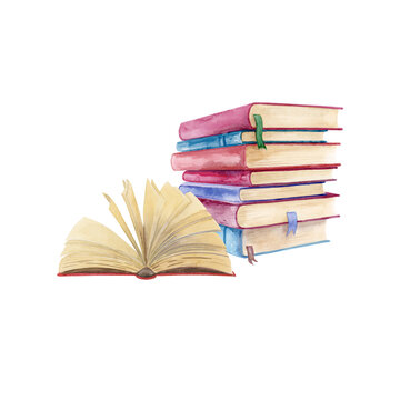 Nice cute and warm watercolor vintage book stack and one old opened book. From one passionate reader to all passionate readers all over the world