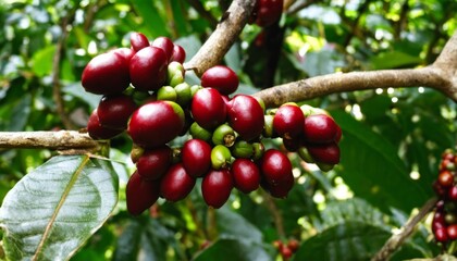 A bunch of red berries on a tree branch