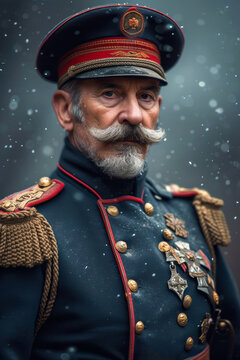 Elderly former general of the French army dressed in his leaders uniform Generative AI Illustration