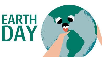 International Mother Earth Day graphic cartoon banner. Environmental and sustainability background. Love planet hand draw vector concept.