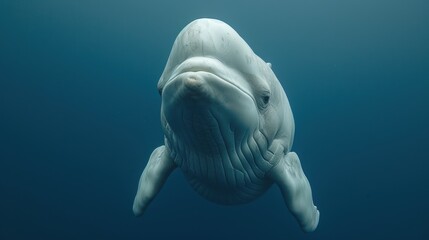 a close up of a large white whale swimming in the ocean with it's head above the water's surface.