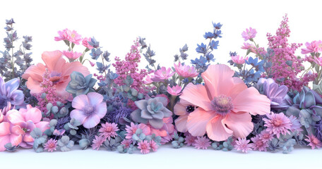 Assorted Blooming Flowers in a Row for Border Design