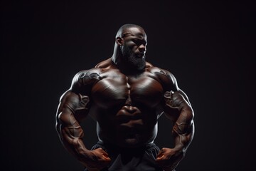 Fototapeta na wymiar A Muscular Bodybuilder athlete Posing Confidently man in a Dark Studio Setting