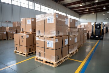 Warehouse goods stock. colorful boxes for efficient and organized logistics delivery.