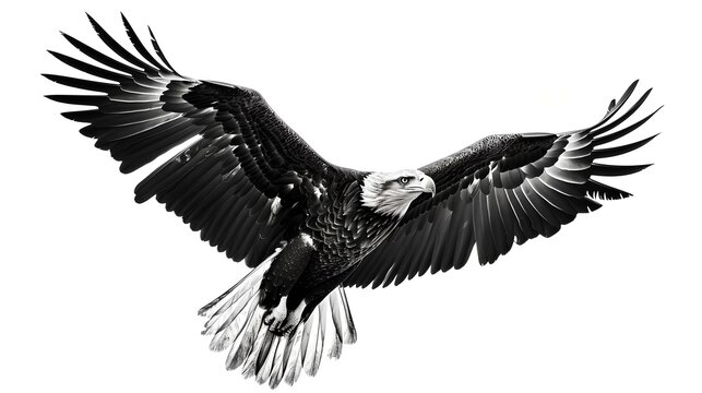 Majestic eagle in flight captured in monochrome. perfect for wildlife posters, education material. majestic and inspiring. AI