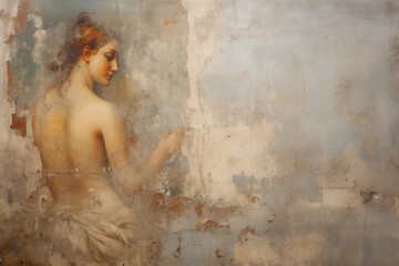 Old wall with retro fresco painting