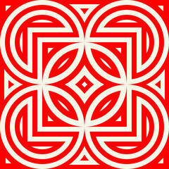 Crossing circles, rhombuses, triangles, squares ornament. Linear seamless pattern. Abstract background. Mosaic vector. Geometric illustration. Embroidery backdrop.
