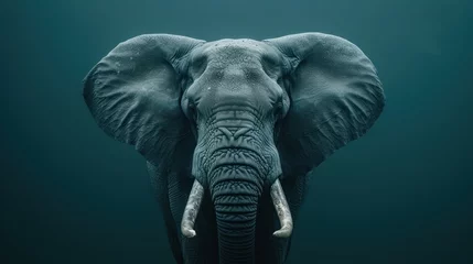 Foto op Aluminium a close up of an elephant's face with its tusks and tusks sticking out of the water. © Jevjenijs