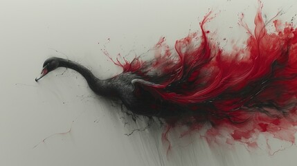 a painting of a black bird with red streaks on it's body and a black bird with red feathers on it's head.
