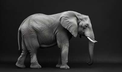 Fototapeta premium Majestic Elephant Captured in a Professional Photography Studio: A Portrait of Nature's Grandeur Against a Controlled Black Backdrop with Softbox Lighting, Showcasing the Art of Wildlife Photography