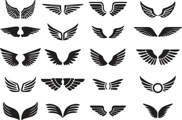 Elements for design, Set of black wings icons. Collection of wings badges. Editable Vector illustration. Easy to change color or size and use in designing poster, banner or flyer. eps 10 - obrazy, fototapety, plakaty