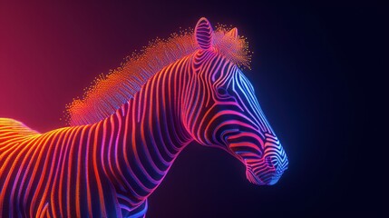 a close up of a zebra's head with a neon pattern on the side of it's body.