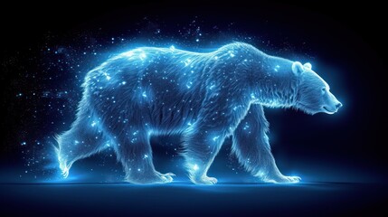 a large white bear standing in the middle of a night sky with stars all over it's body and head.