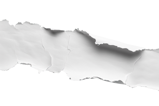 Ripped paper tear from notebook or sheet isolated on transparent png background, cutout paper, blank note piece,